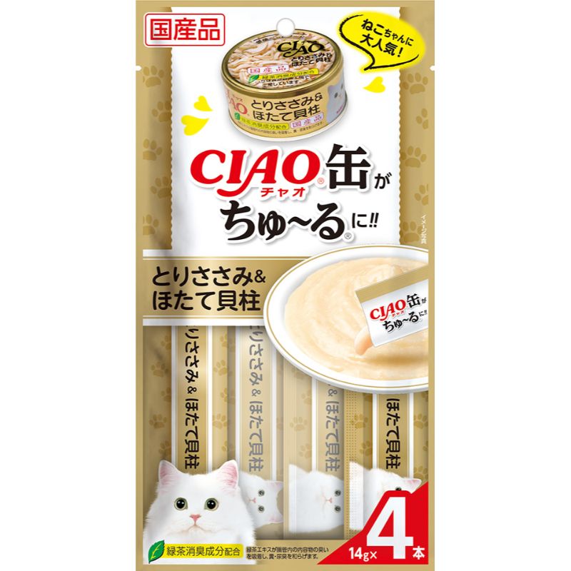 CIAO 護臟系肉泥小食 4條裝 - 雞肉帆立貝